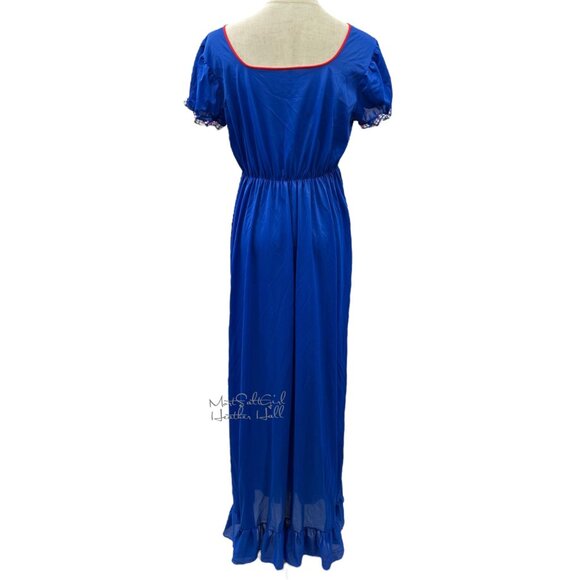 Vintage Lorraine Blue Boho Maxi Dress w/ Embroidered Trim & Ruffle Hem - Picture 5 of 7